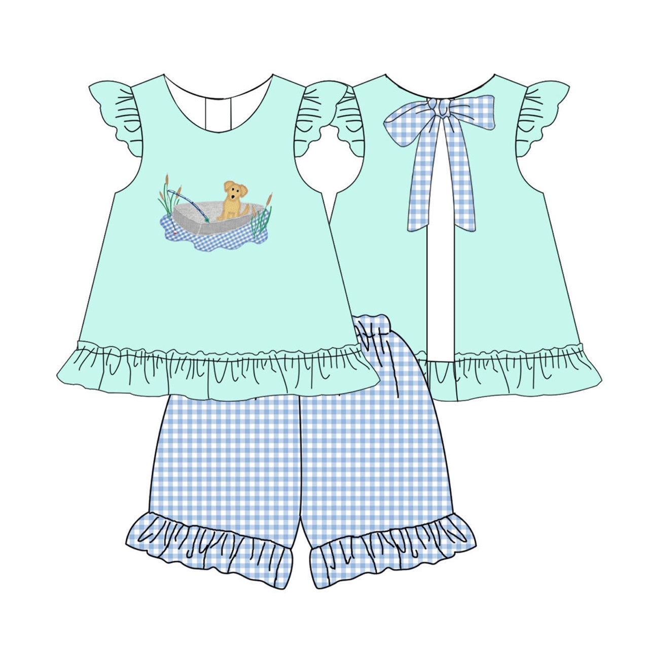 girl's puppy in boat set